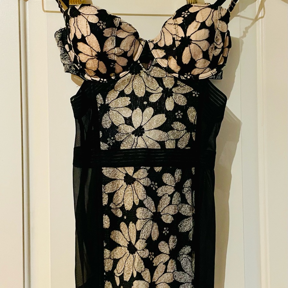 Victoria Secret Lingerie Floral Black and Cream Sheer Corset
